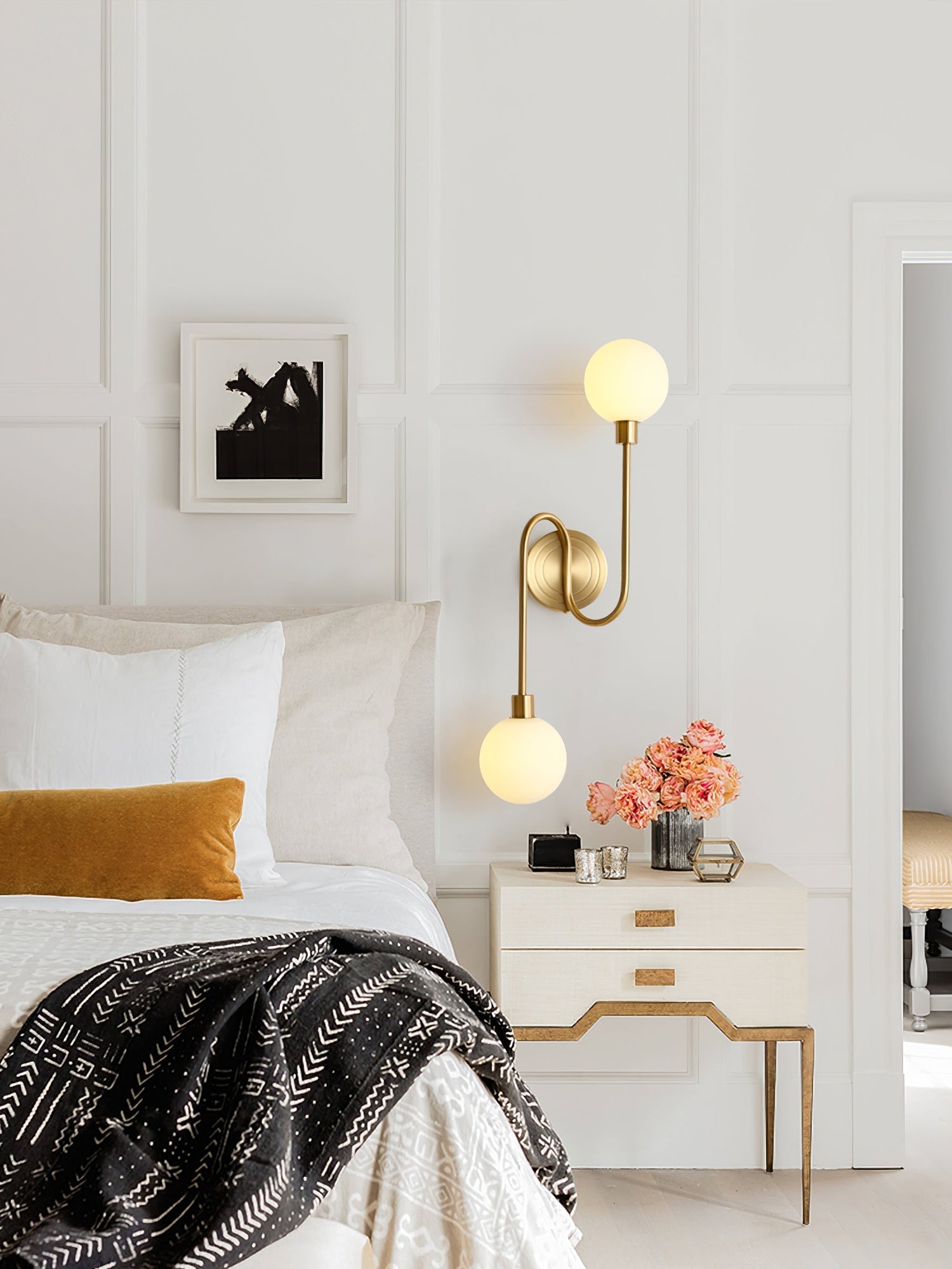 Holten Modern Minimalist Armed Brass Glass Sconce Wall Lamp - Letslighting