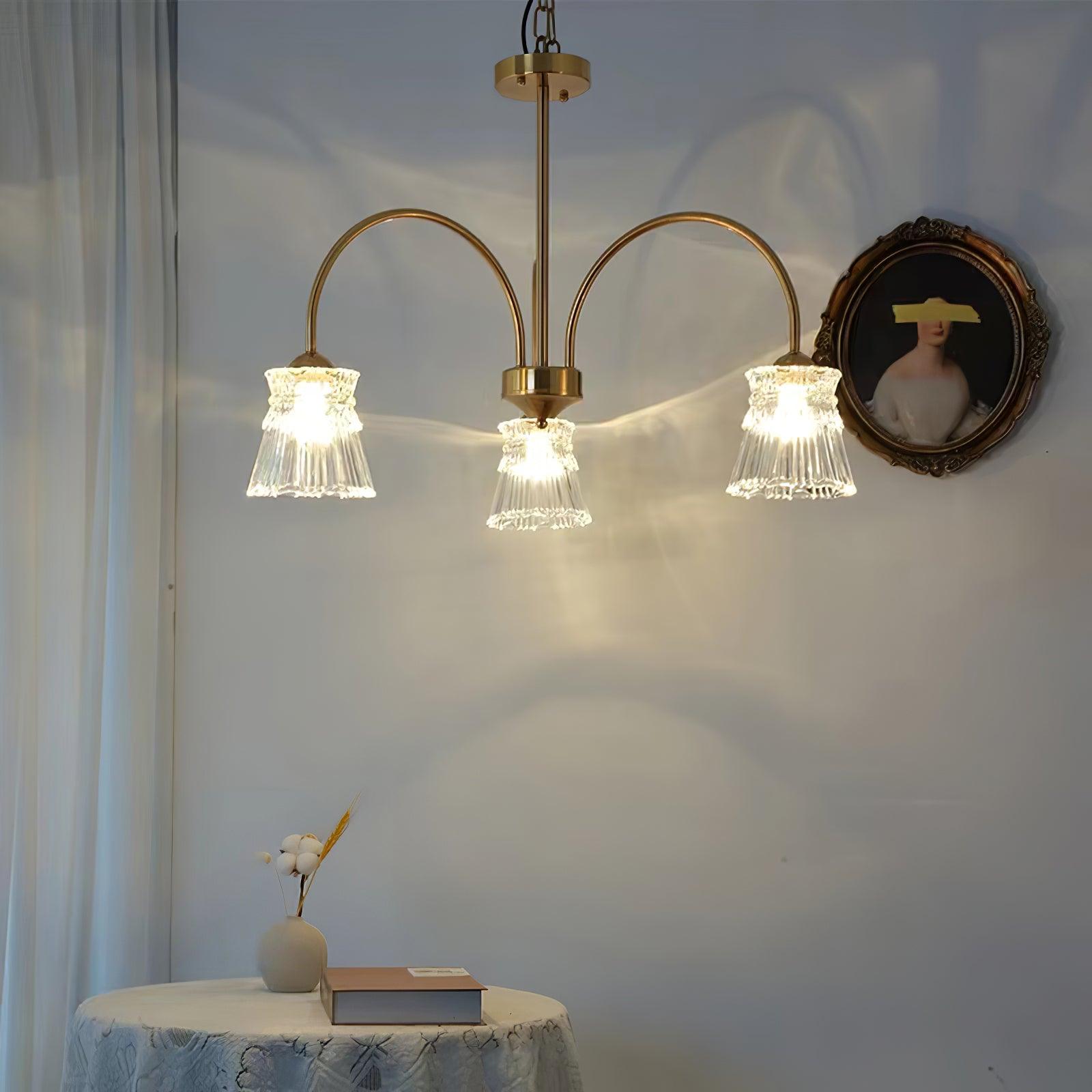 Lustra Chandelier Crystal Glass Gold Midcentury - Letslighting