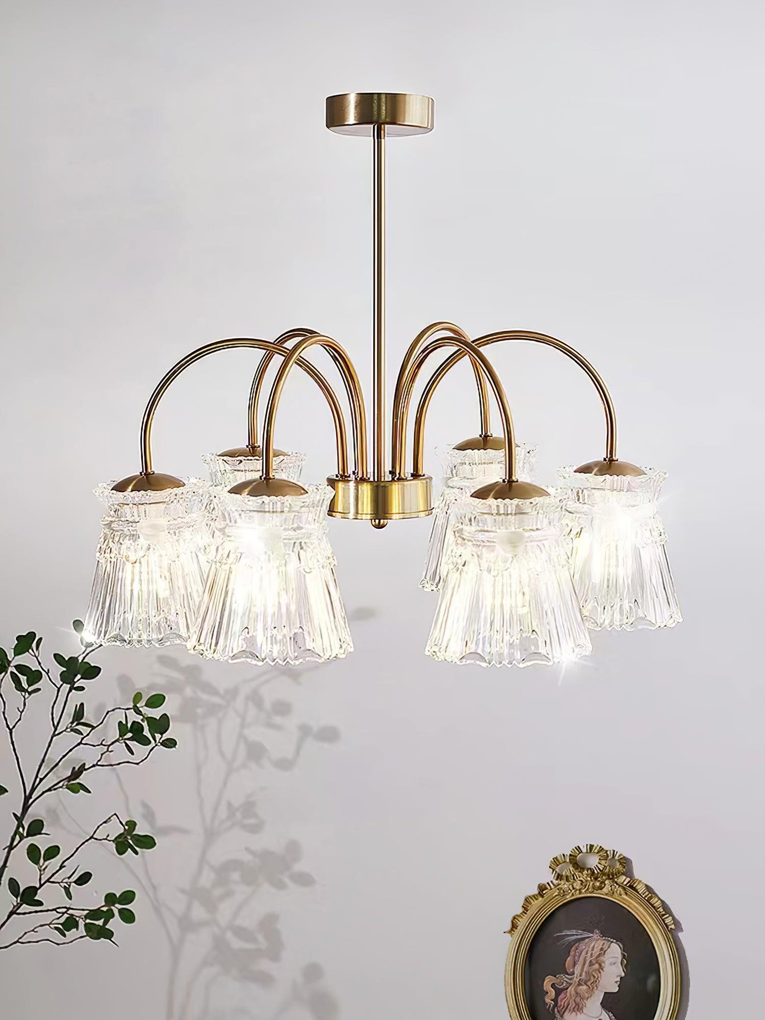 Lustra Chandelier Crystal Glass Gold Midcentury - Letslighting