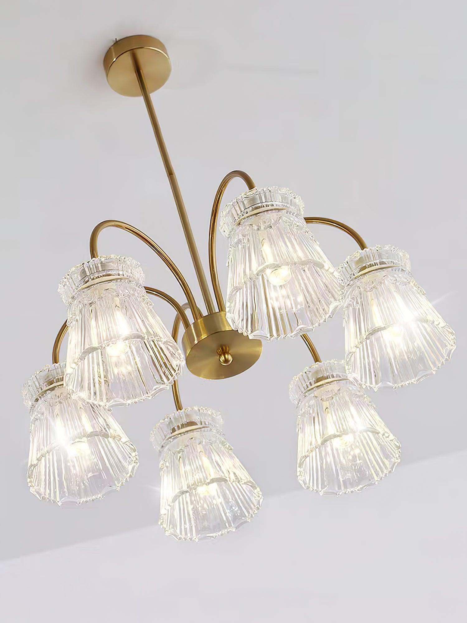 Lustra Chandelier Crystal Glass Gold Midcentury - Letslighting