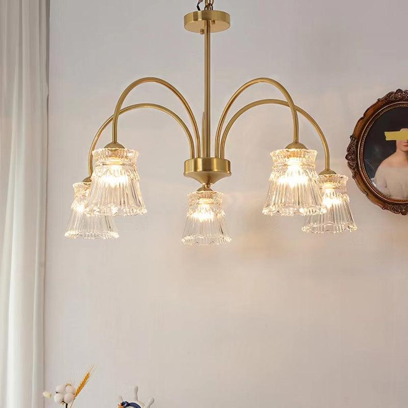 Lustra Chandelier Crystal Glass Gold Midcentury - Letslighting