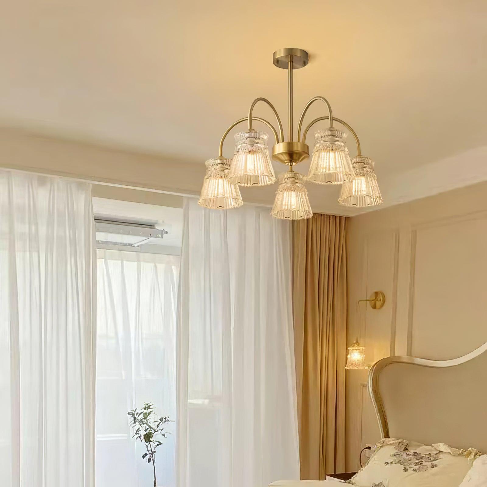 Lustra Chandelier Crystal Glass Gold Midcentury - Letslighting