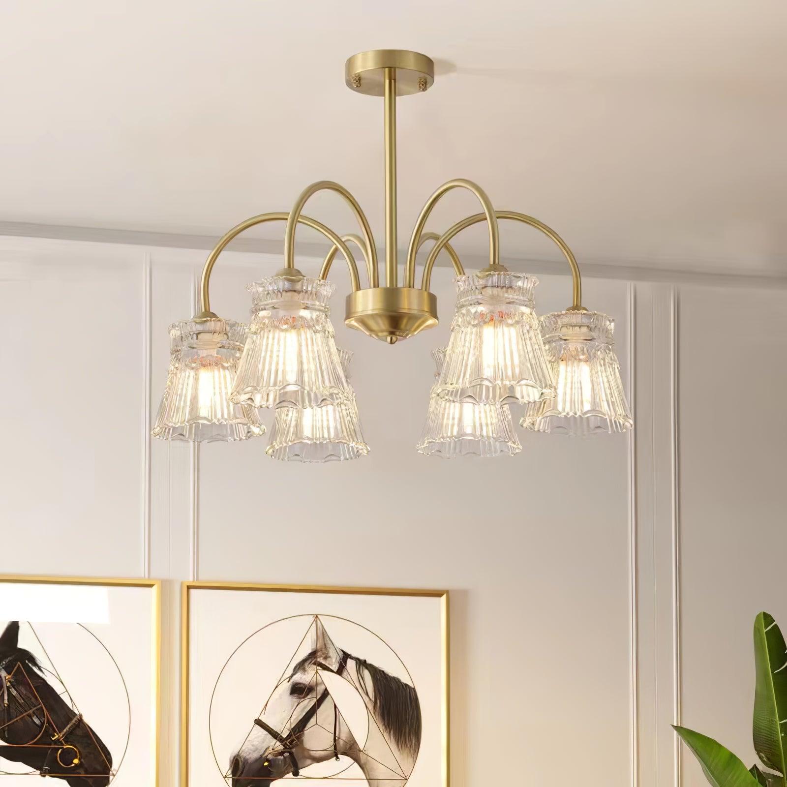 Lustra Chandelier Crystal Glass Gold Midcentury - Letslighting