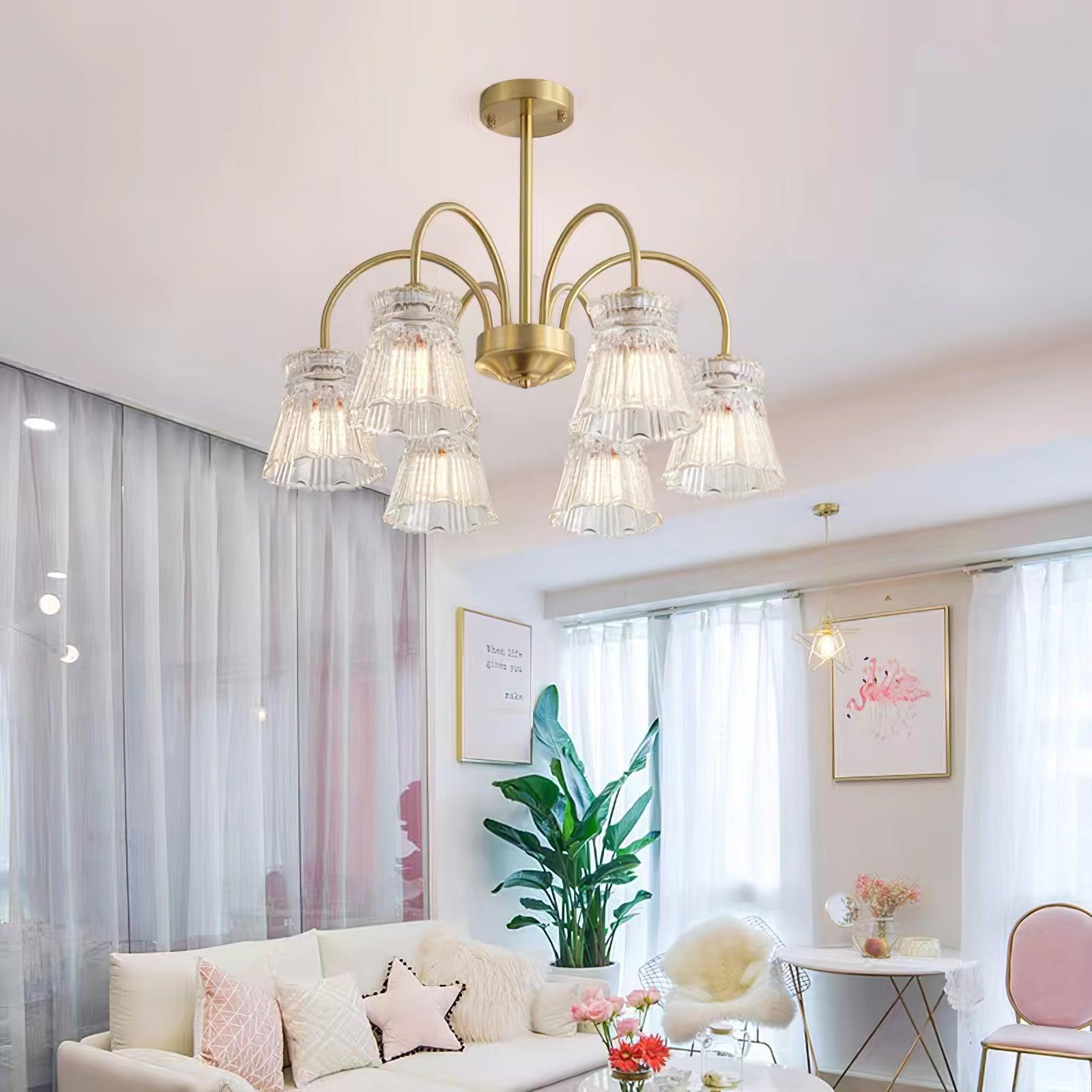 Lustra Chandelier Crystal Glass Gold Midcentury - Letslighting