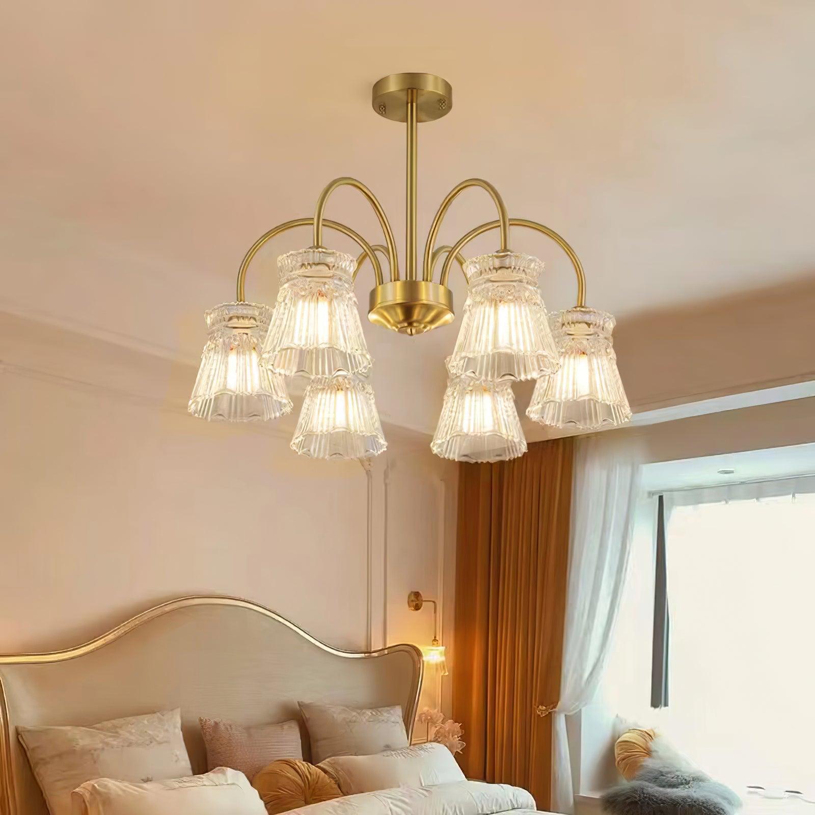 Lustra Chandelier Crystal Glass Gold Midcentury - Letslighting