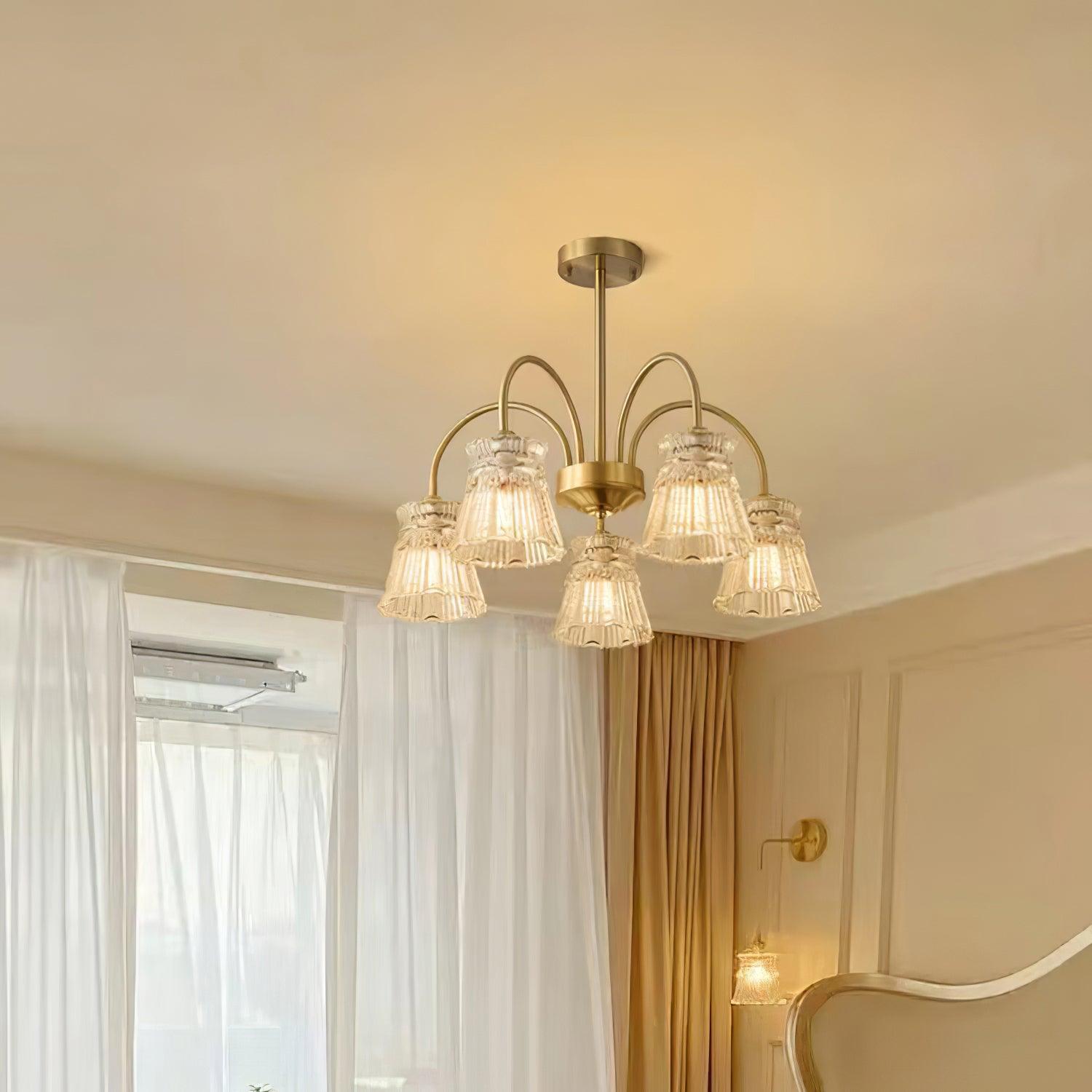 Lustra Chandelier Crystal Glass Gold Midcentury - Letslighting
