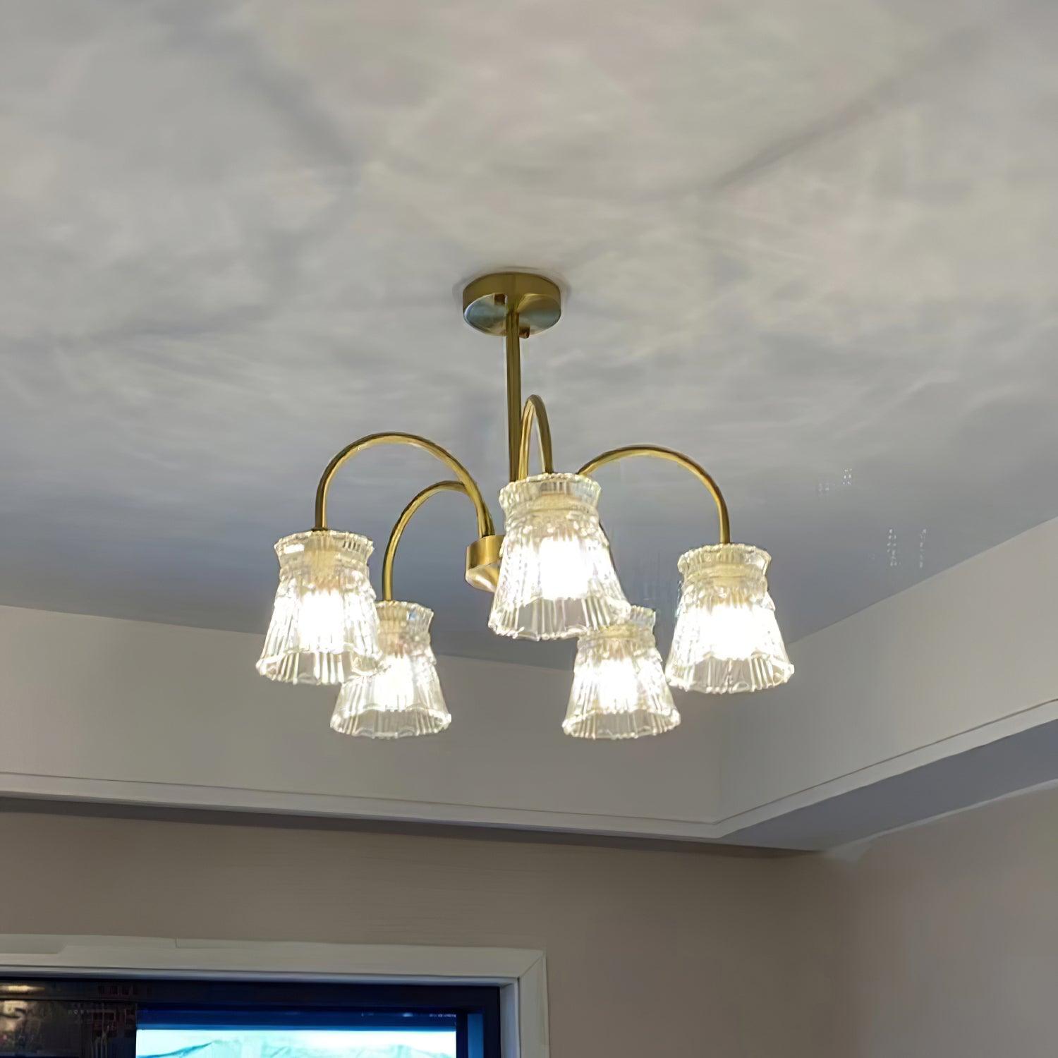 Lustra Chandelier Crystal Glass Gold Midcentury - Letslighting
