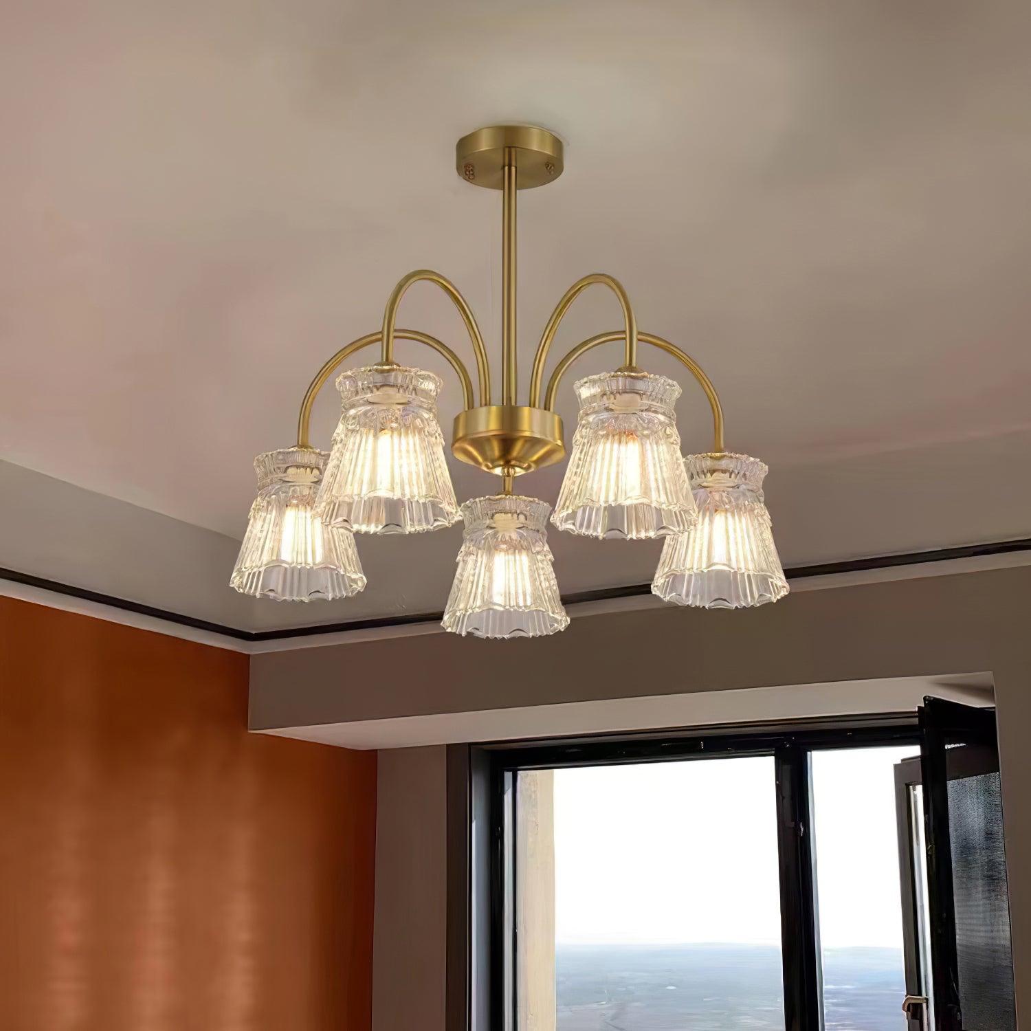 Lustra Chandelier Crystal Glass Gold Midcentury - Letslighting