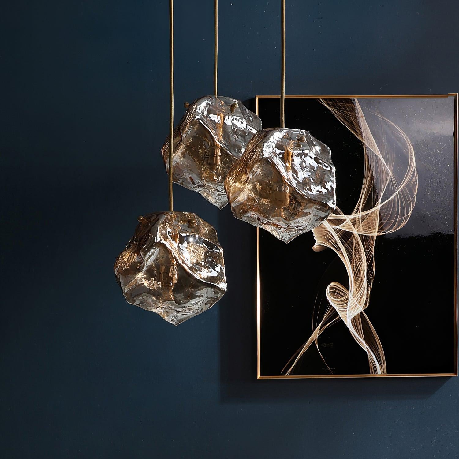 Aria Ice Glass Pendant Light Brass