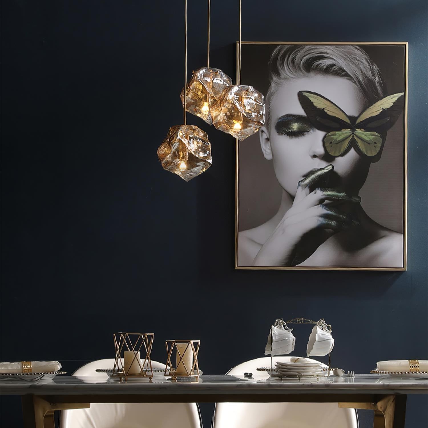 Aria Ice Glass Pendant Light Brass