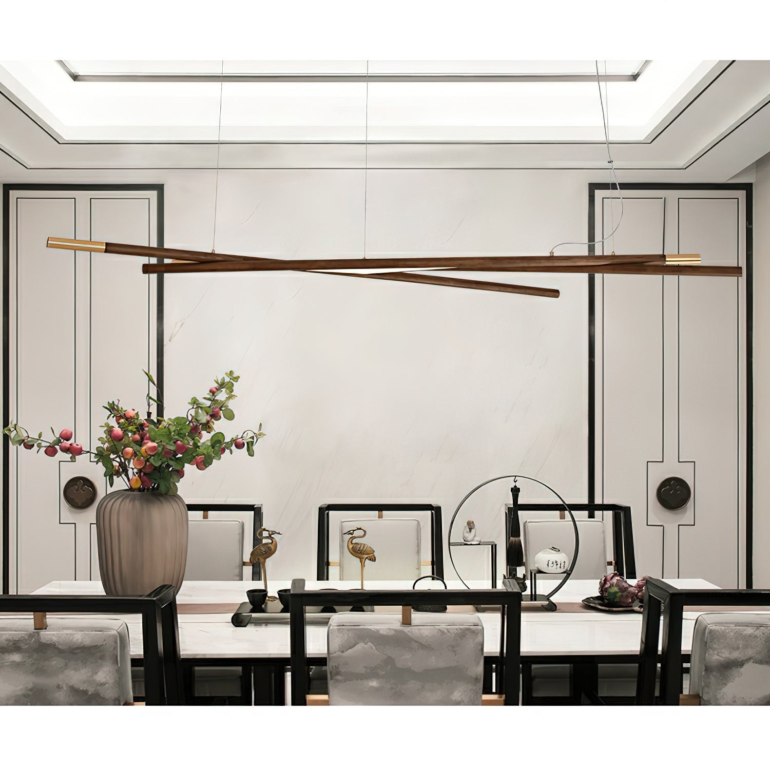 Aurora Chandelier Wooden Linear LED - Letslighting