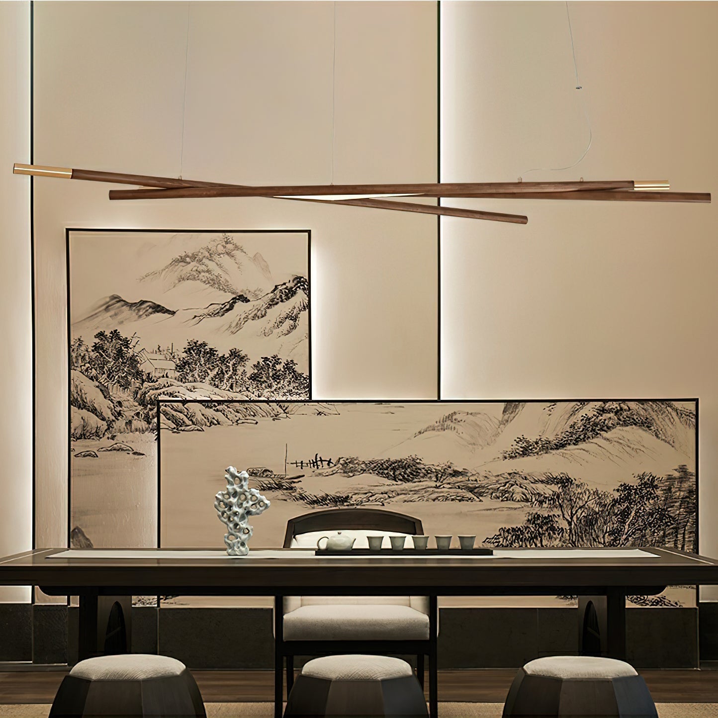 Aurora Chandelier Wooden Linear LED - Letslighting