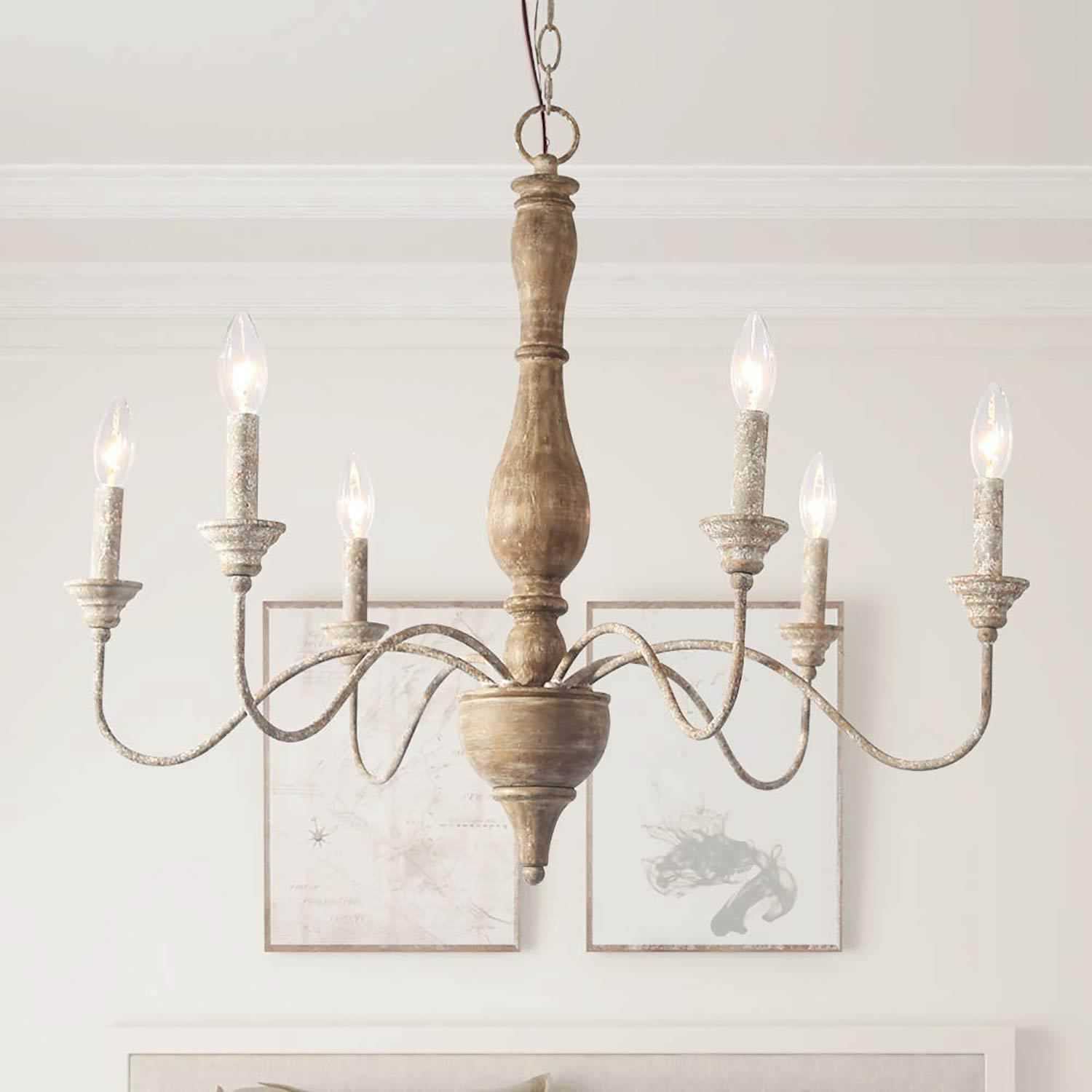 Eurloryra Vintage Candle Hand-carved Wood Chandelier - Letslighting