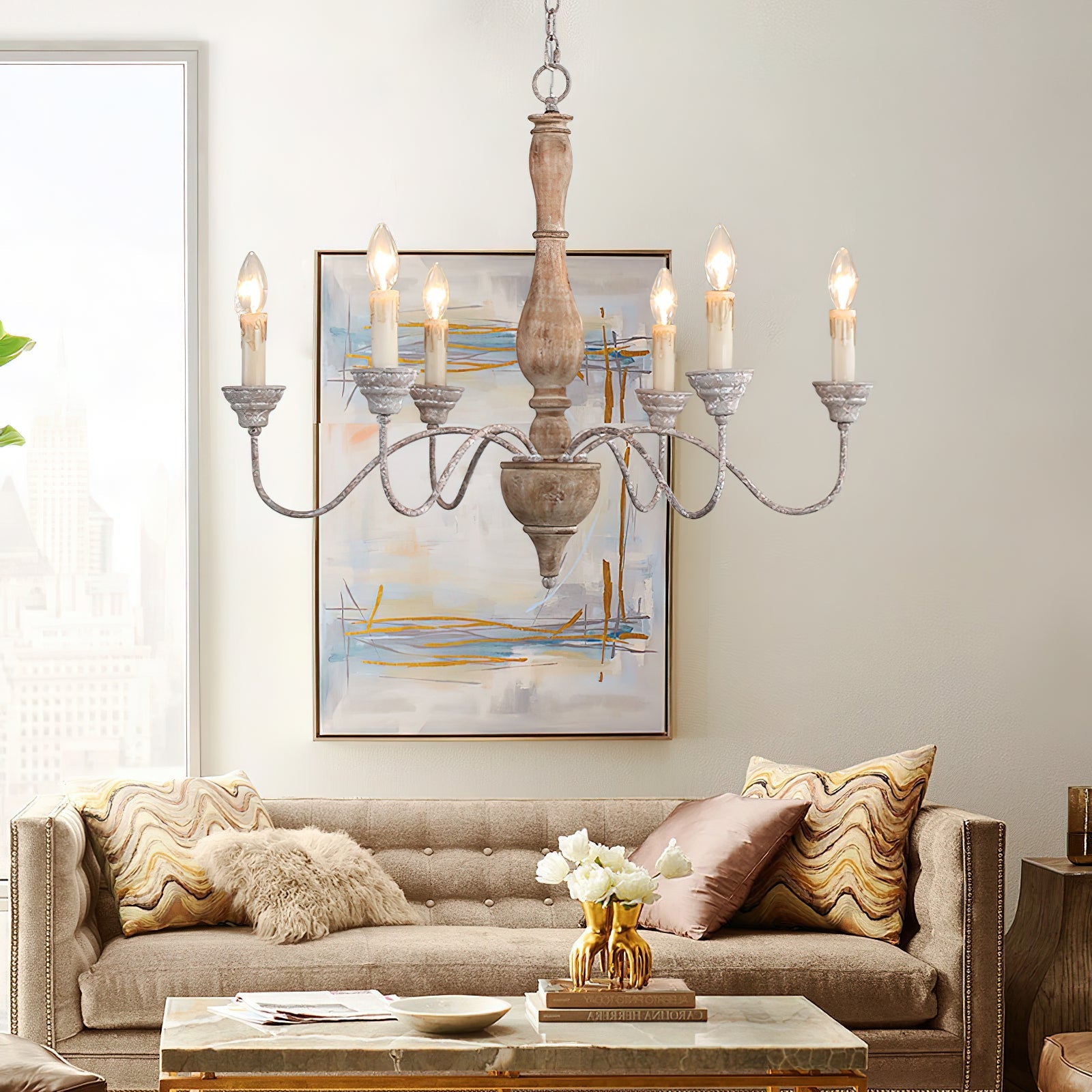 Eurloryra Vintage Candle Hand-carved Wood Chandelier - Letslighting
