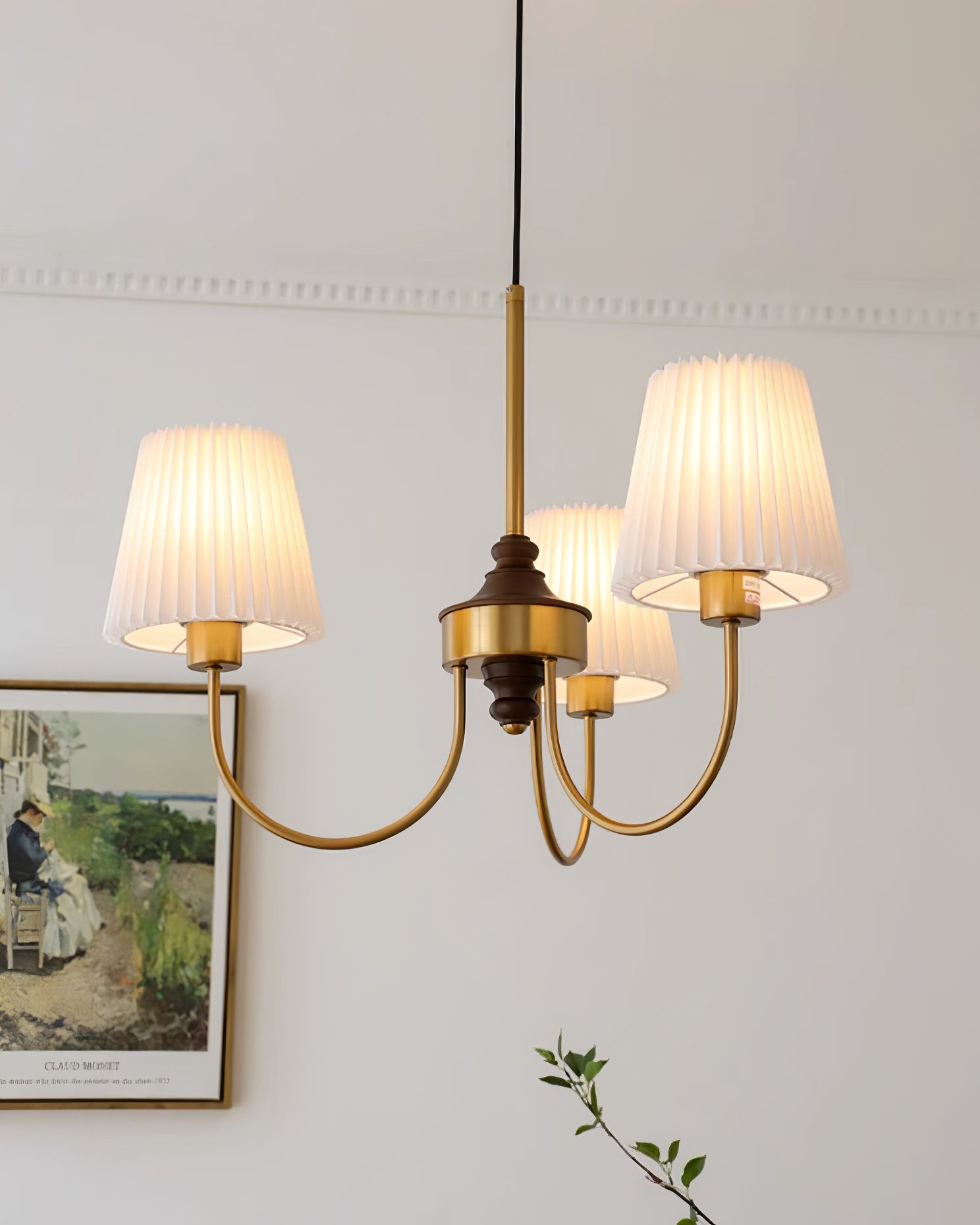 Jeremiah Chandelier Brass White Pleated - Letslighting