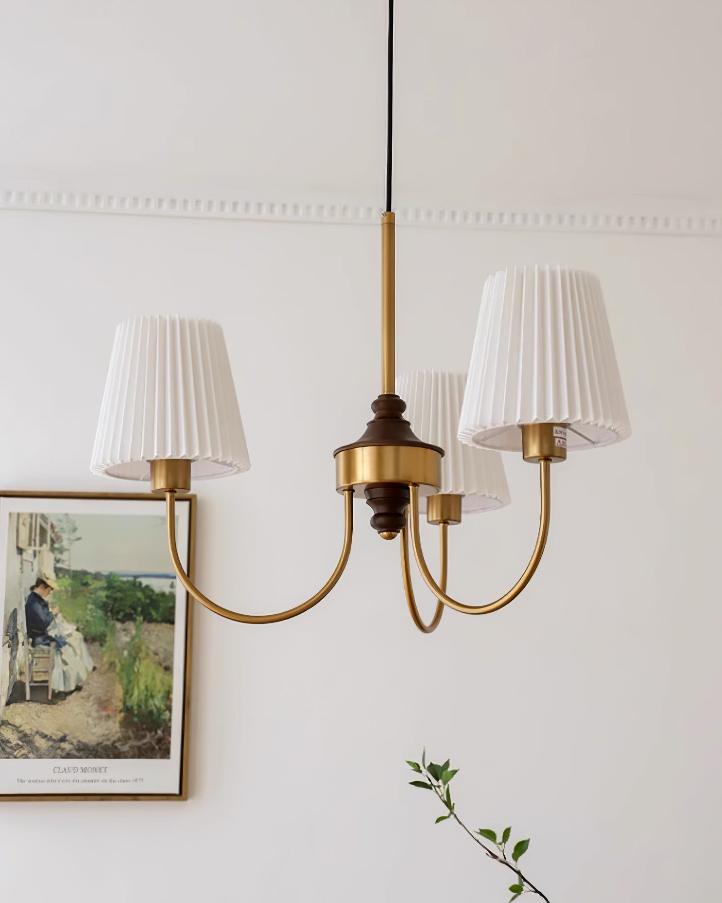 Jeremiah Chandelier Brass White Pleated - Letslighting