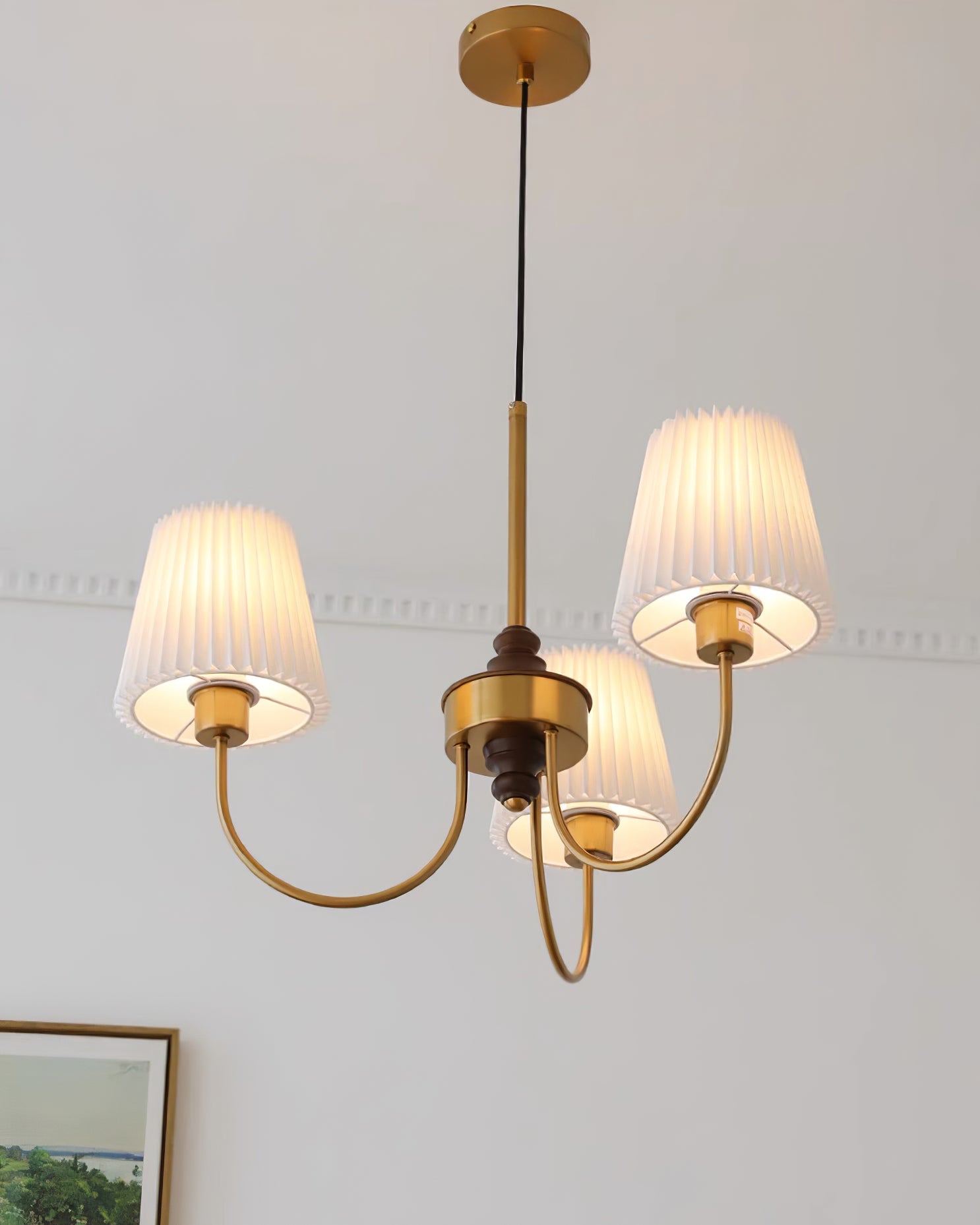 Jeremiah Chandelier Brass White Pleated - Letslighting