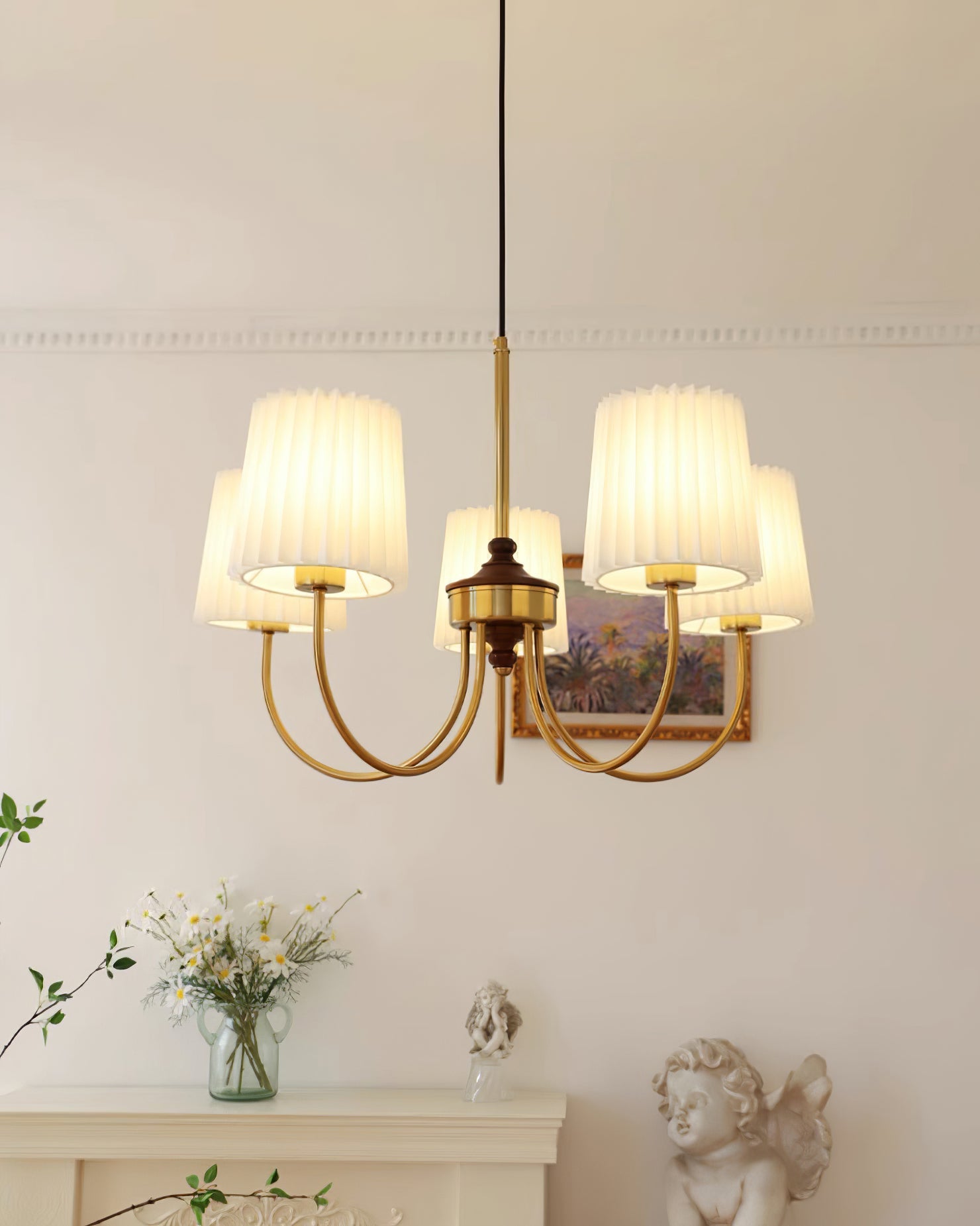 Jeremiah Chandelier Brass White Pleated - Letslighting
