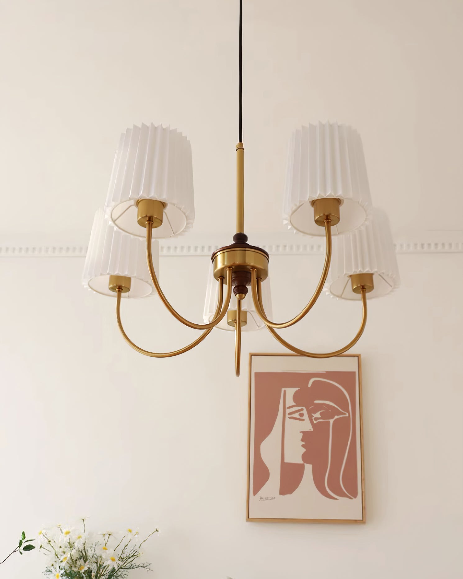 Jeremiah Chandelier Brass White Pleated - Letslighting