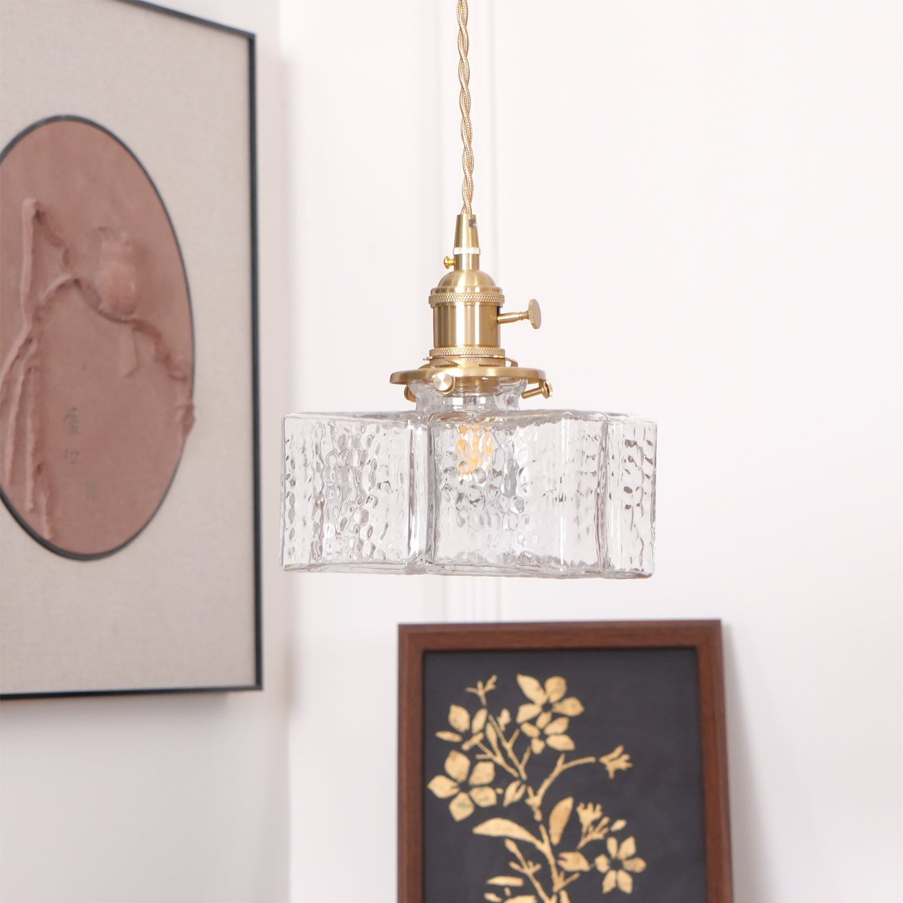 Valentina Vintage Glass Brass Hammered Pendant Light - Letslighting