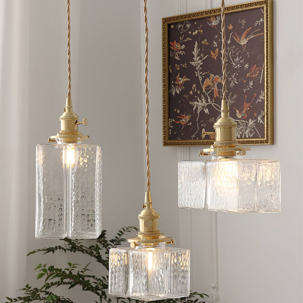 Valentina Vintage Glass Brass Hammered Pendant Light - Letslighting
