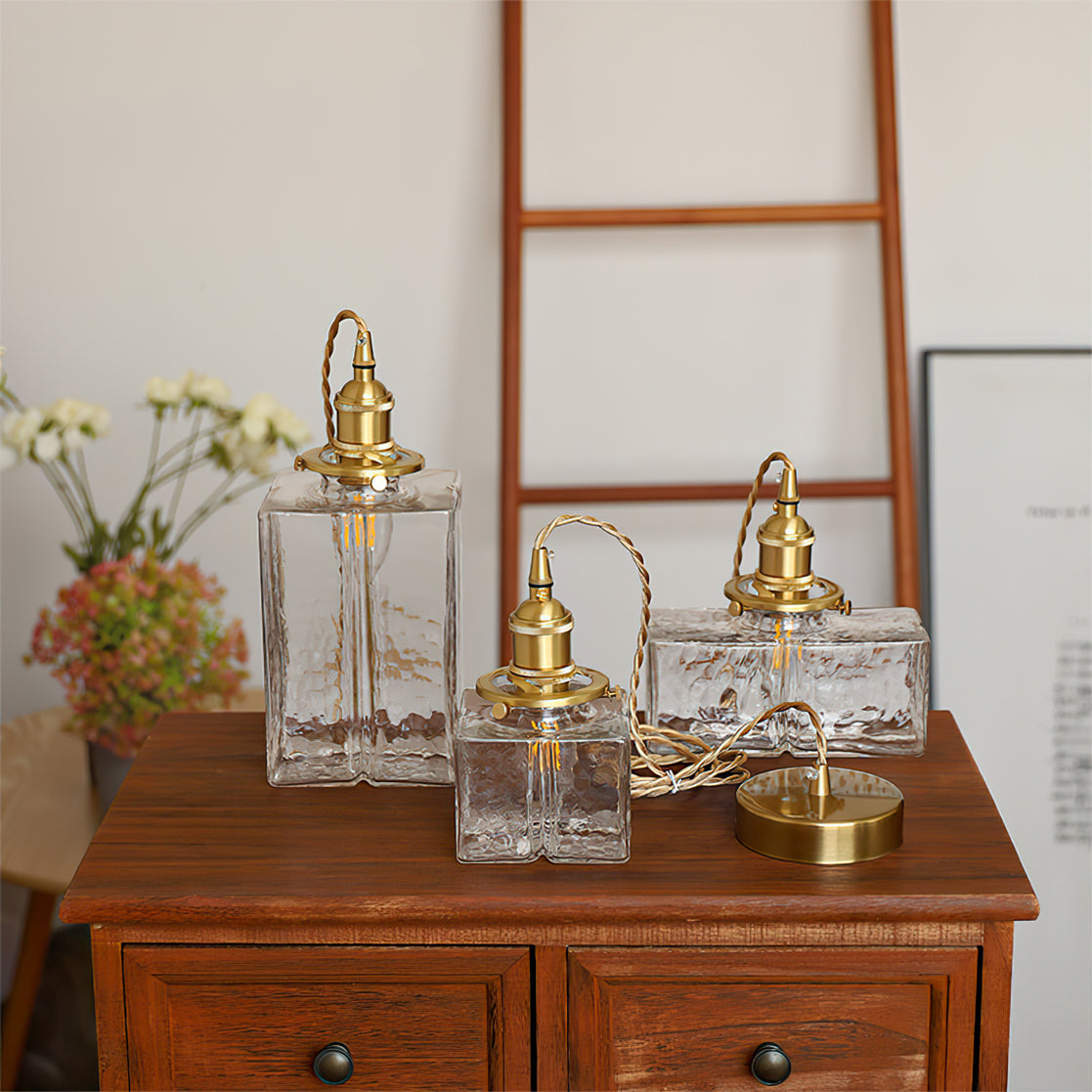Valentina Vintage Glass Brass Hammered Pendant Light - Letslighting