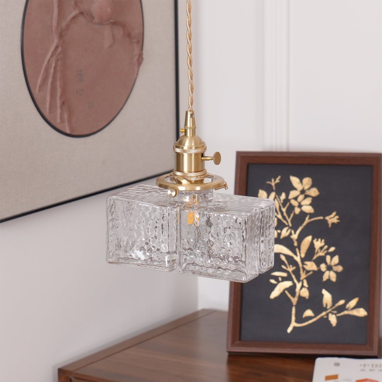 Valentina Vintage Glass Brass Hammered Pendant Light - Letslighting