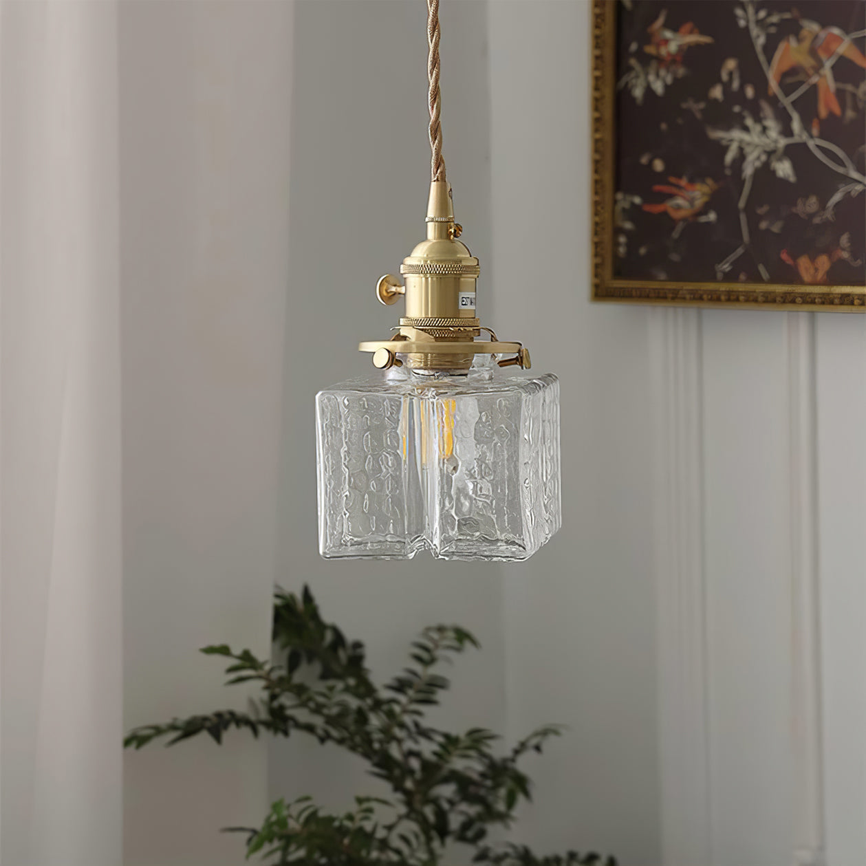 Valentina Vintage Glass Brass Hammered Pendant Light - Letslighting