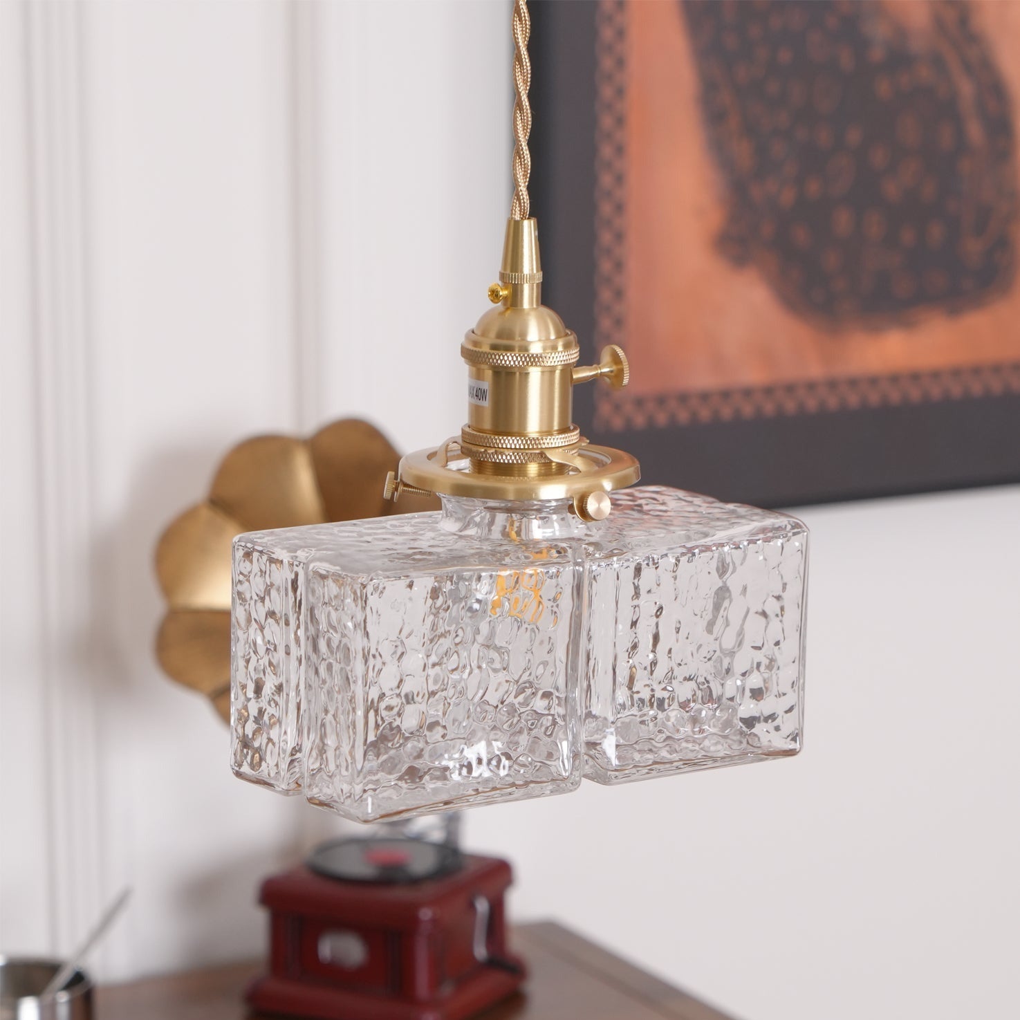 Valentina Vintage Glass Brass Hammered Pendant Light - Letslighting