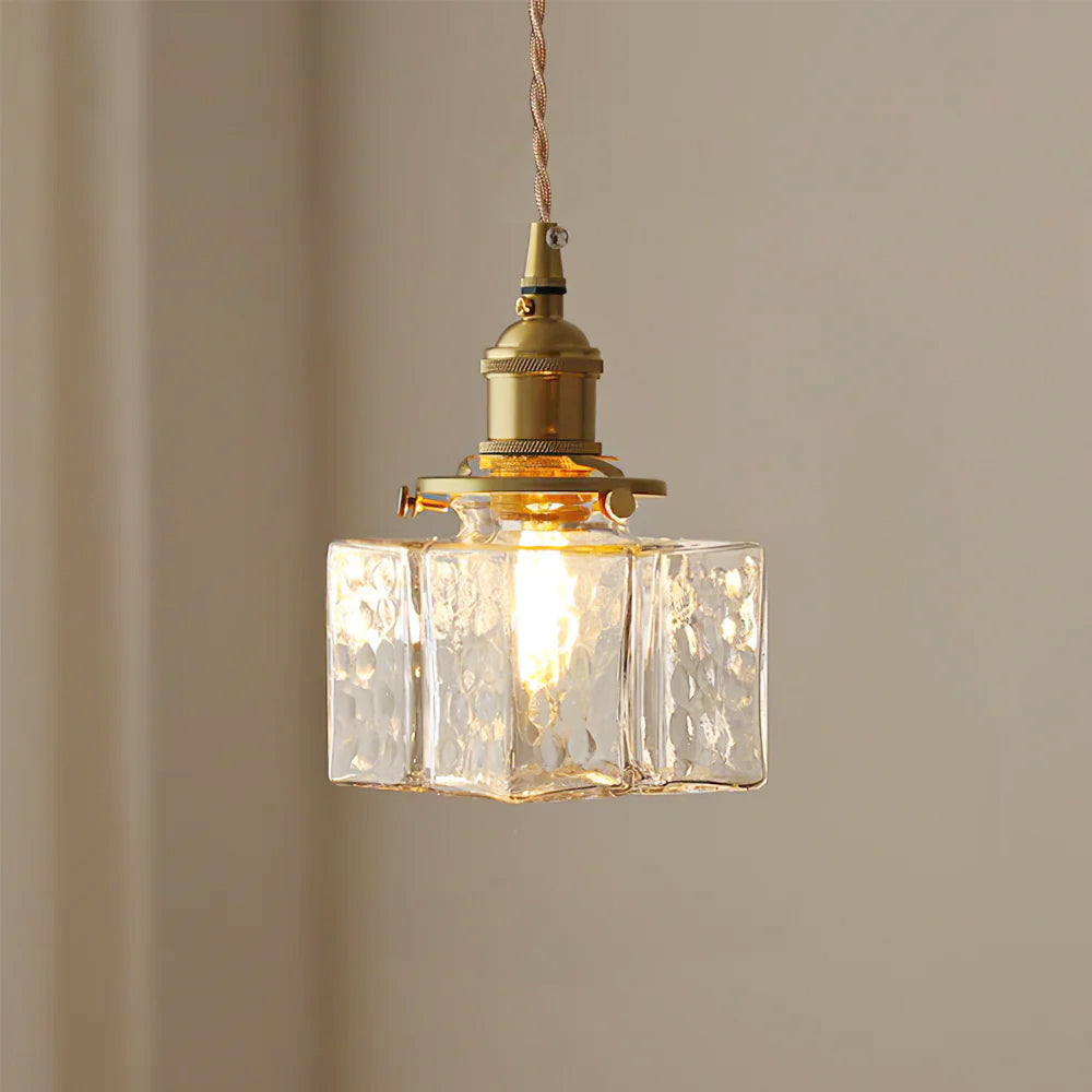 Valentina Vintage Glass Brass Hammered Pendant Light - Letslighting