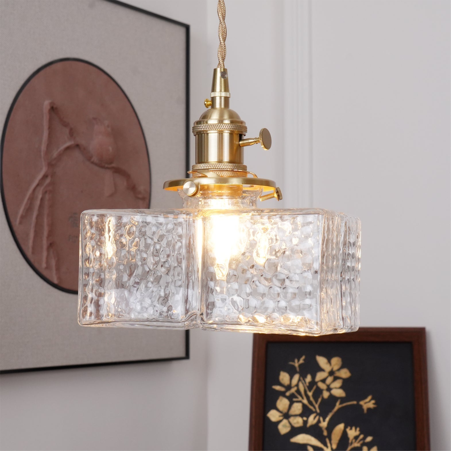 Valentina Vintage Glass Brass Hammered Pendant Light - Letslighting