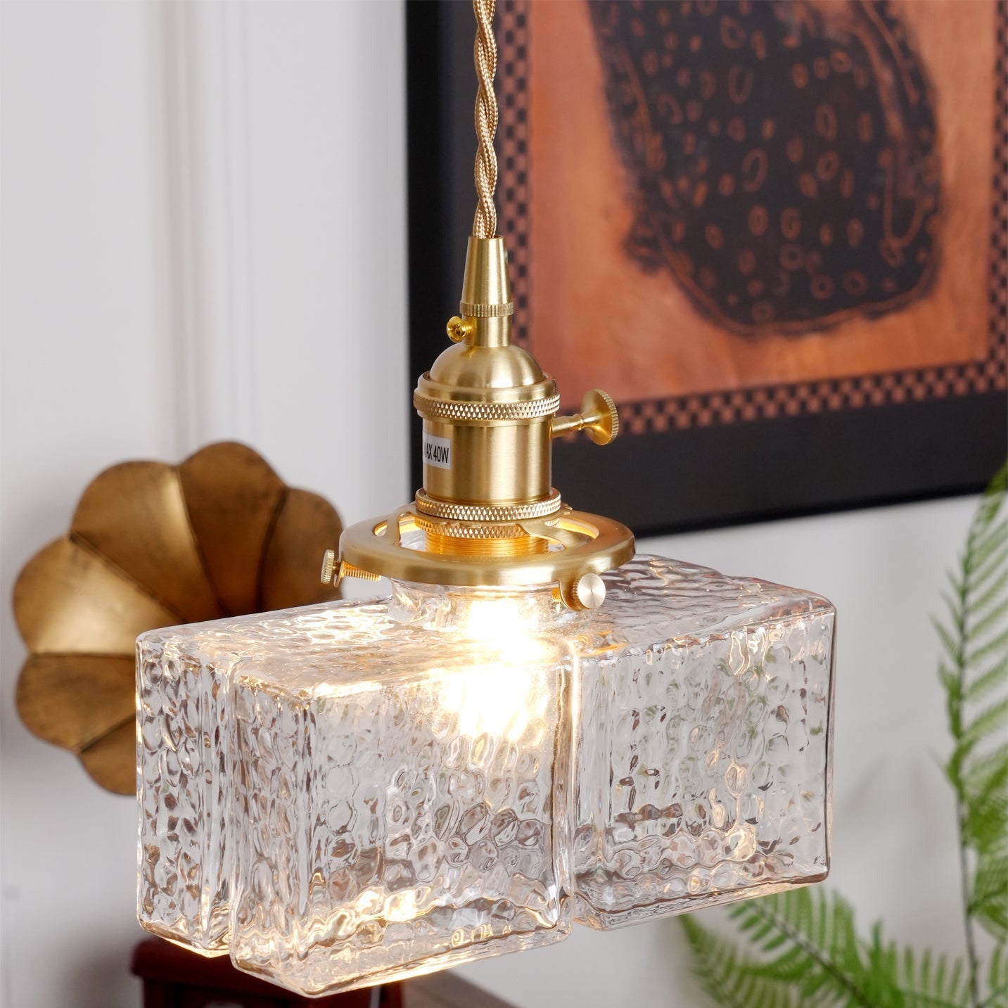 Valentina Vintage Glass Brass Hammered Pendant Light - Letslighting