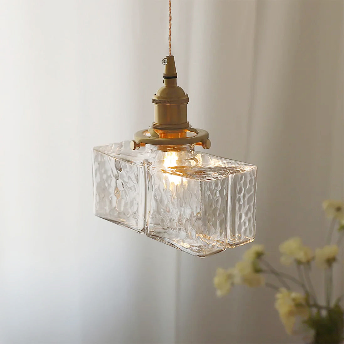 Valentina Vintage Glass Brass Hammered Pendant Light - Letslighting