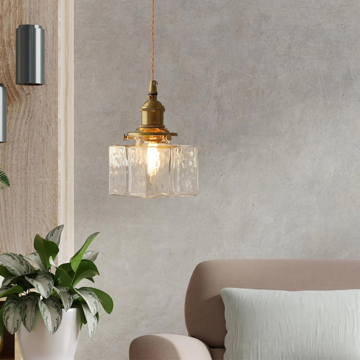 Valentina Vintage Glass Brass Hammered Pendant Light - Letslighting