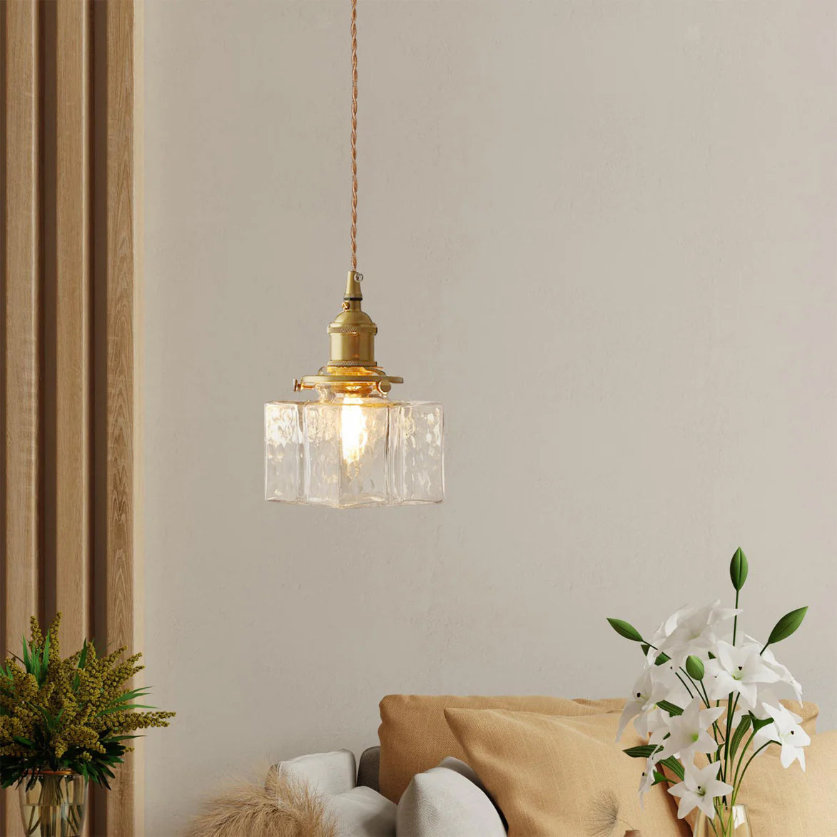 Valentina Vintage Glass Brass Hammered Pendant Light - Letslighting