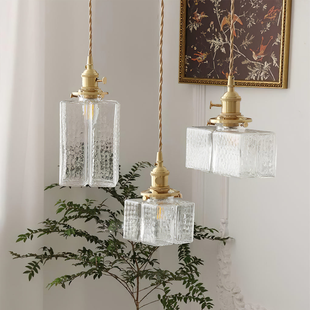 Valentina Vintage Glass Brass Hammered Pendant Light - Letslighting