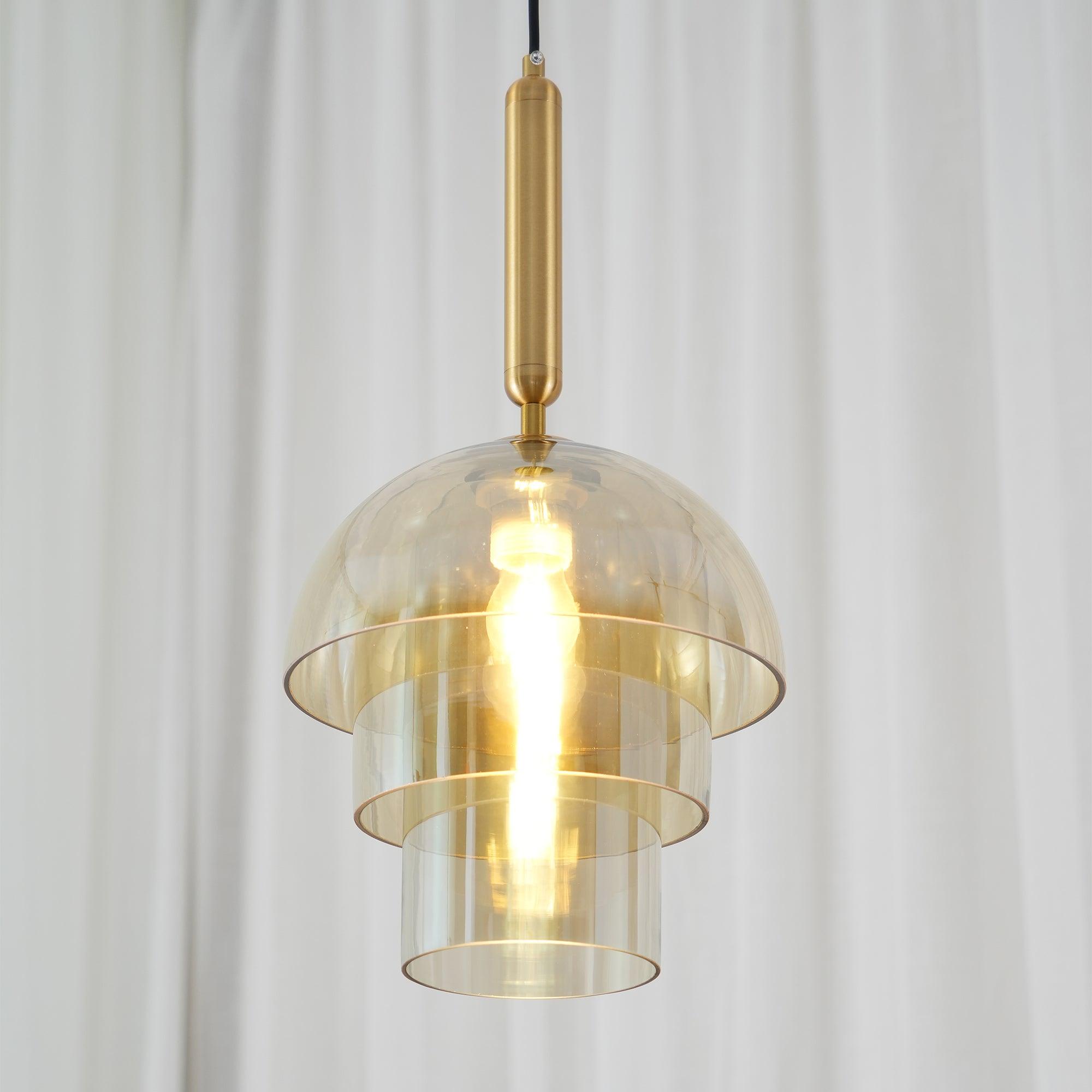 Solara Pendant Lamp Glass Cognac Dome Brass Mid Century - Letslighting