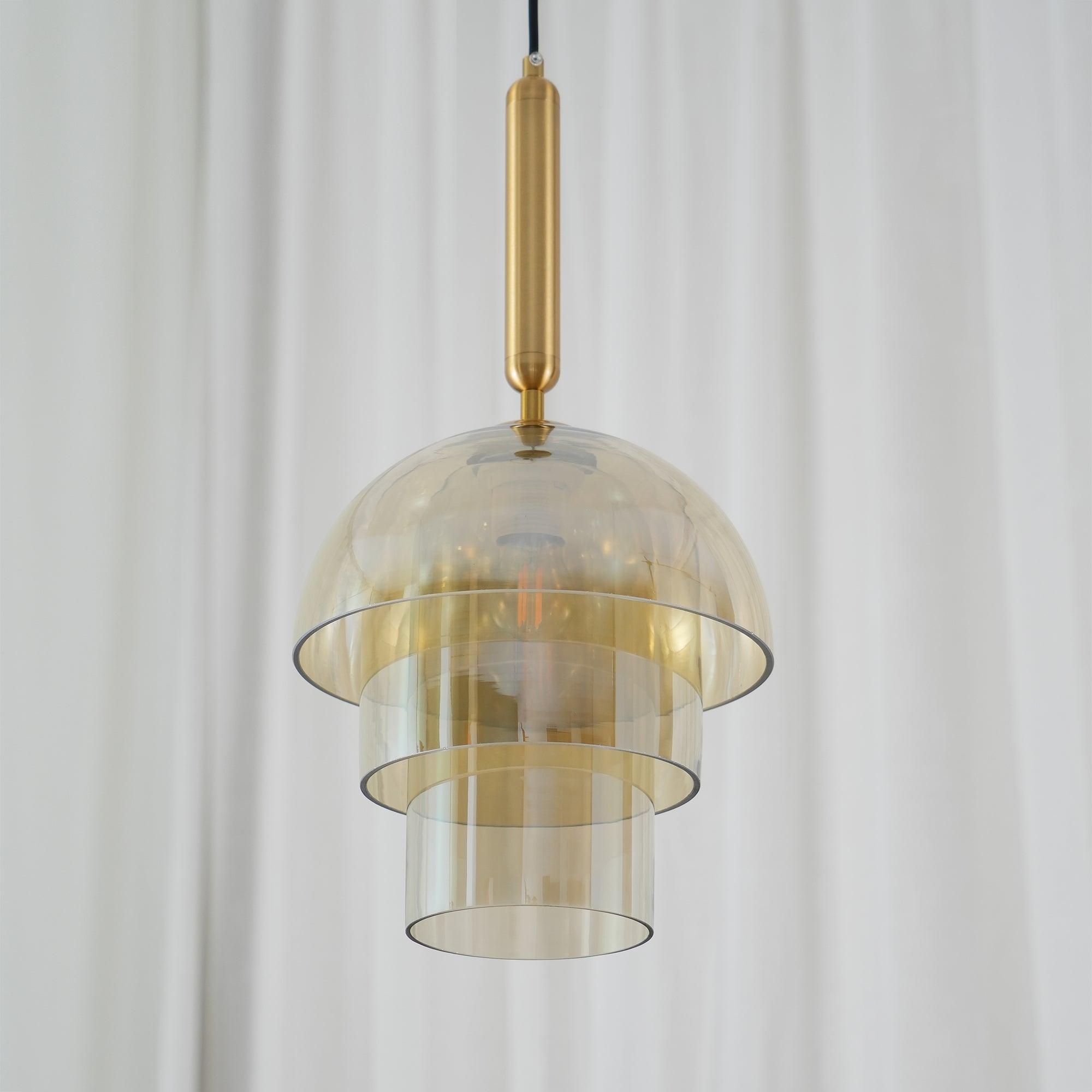 Solara Pendant Lamp Glass Cognac Dome Brass Mid Century - Letslighting