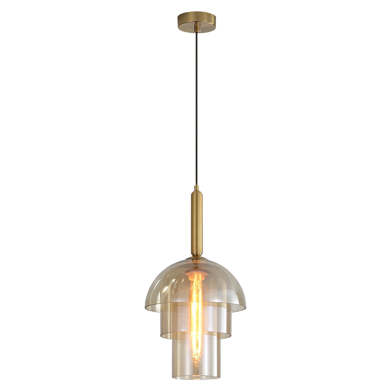 Solara Pendant Lamp Glass Cognac Dome Brass Mid Century - Letslighting
