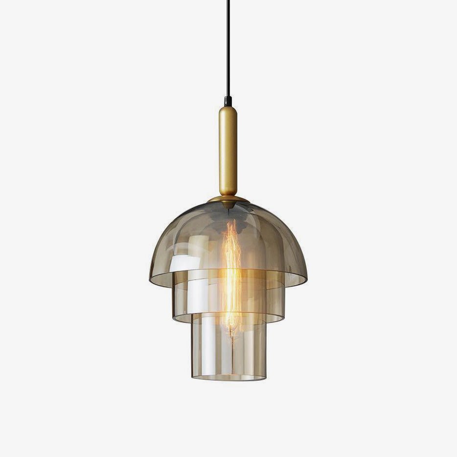 Solara Pendant Lamp Glass Cognac Dome Brass Mid Century - Letslighting