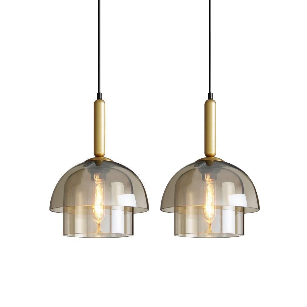 Solara Pendant Lamp Glass Cognac Dome Brass Mid Century - Letslighting