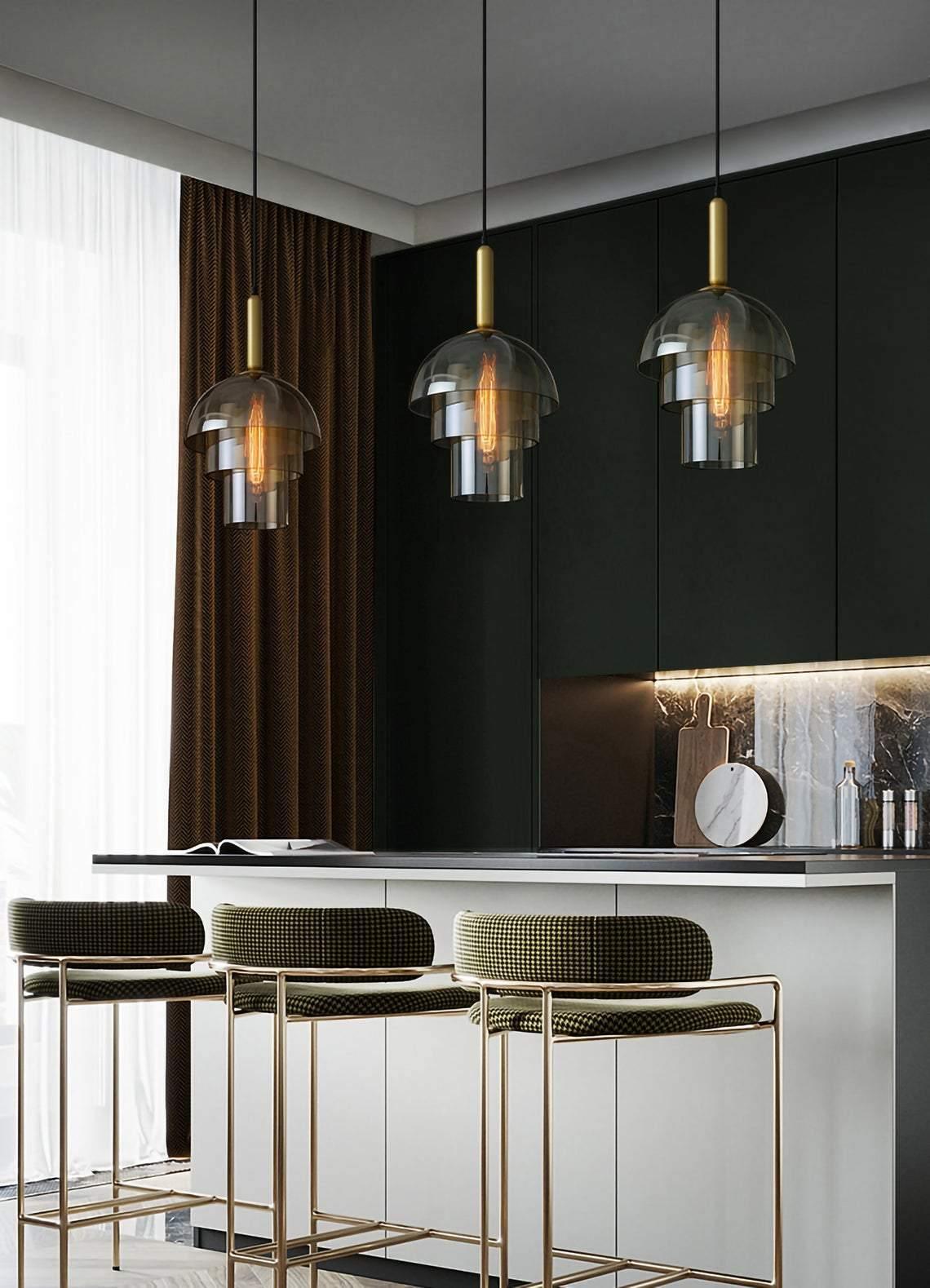 Solara Pendant Lamp Glass Cognac Dome Brass Mid Century - Letslighting