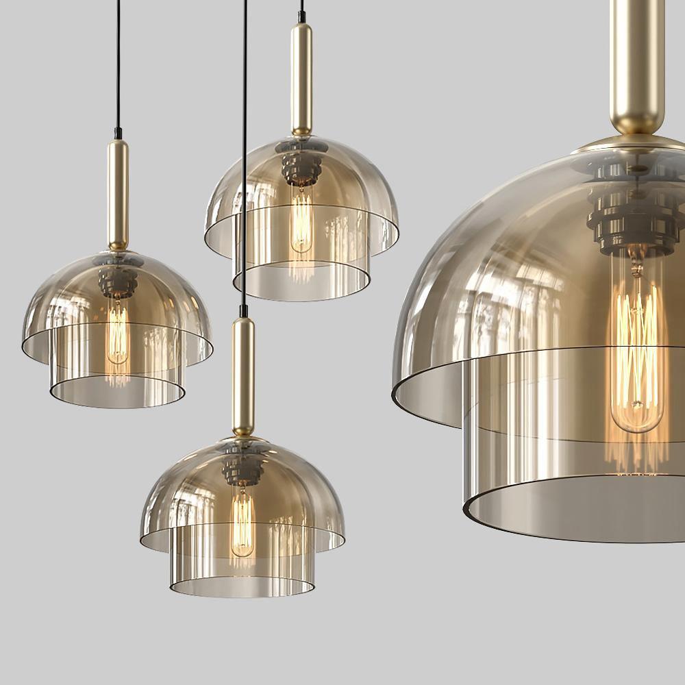 Solara Pendant Lamp Glass Cognac Dome Brass Mid Century - Letslighting