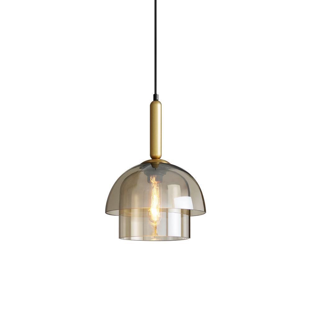 Solara Pendant Lamp Glass Cognac Dome Brass Mid Century - Letslighting