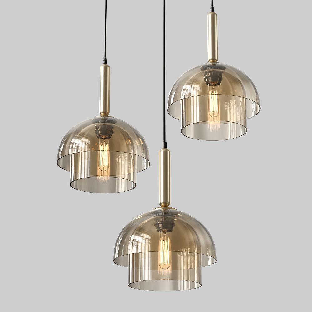 Solara Pendant Lamp Glass Cognac Dome Brass Mid Century - Letslighting