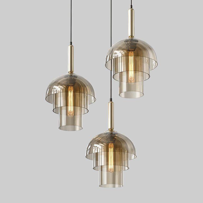 Solara Pendant Lamp Glass Cognac Dome Brass Mid Century - Letslighting