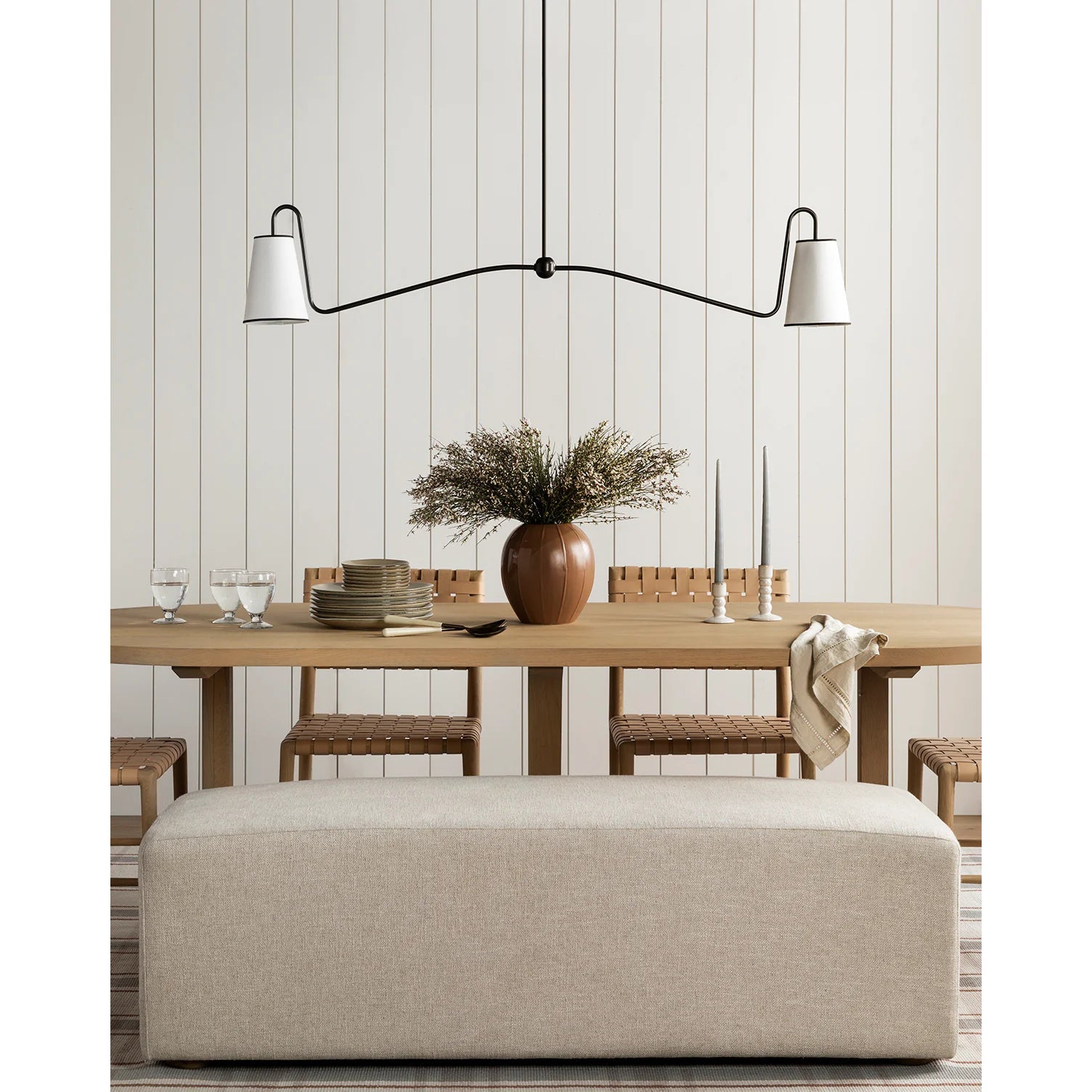 Ormirarae Vintage Industrial Linear Brass Fabric Pendant Lamp - Letslighting