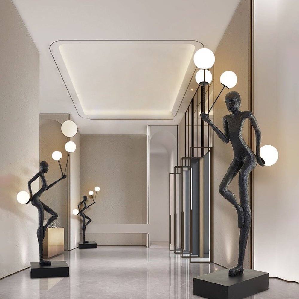 Jovian Juggler Black Metal Sculptural Floor Lamp - Blowlighting