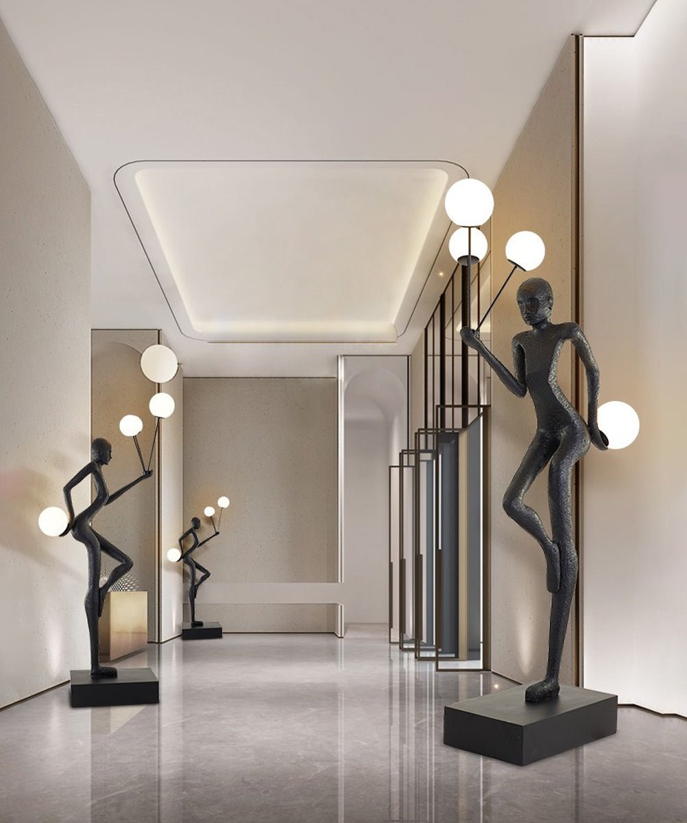Jovian Juggler Black Metal Sculptural Floor Lamp - Blowlighting