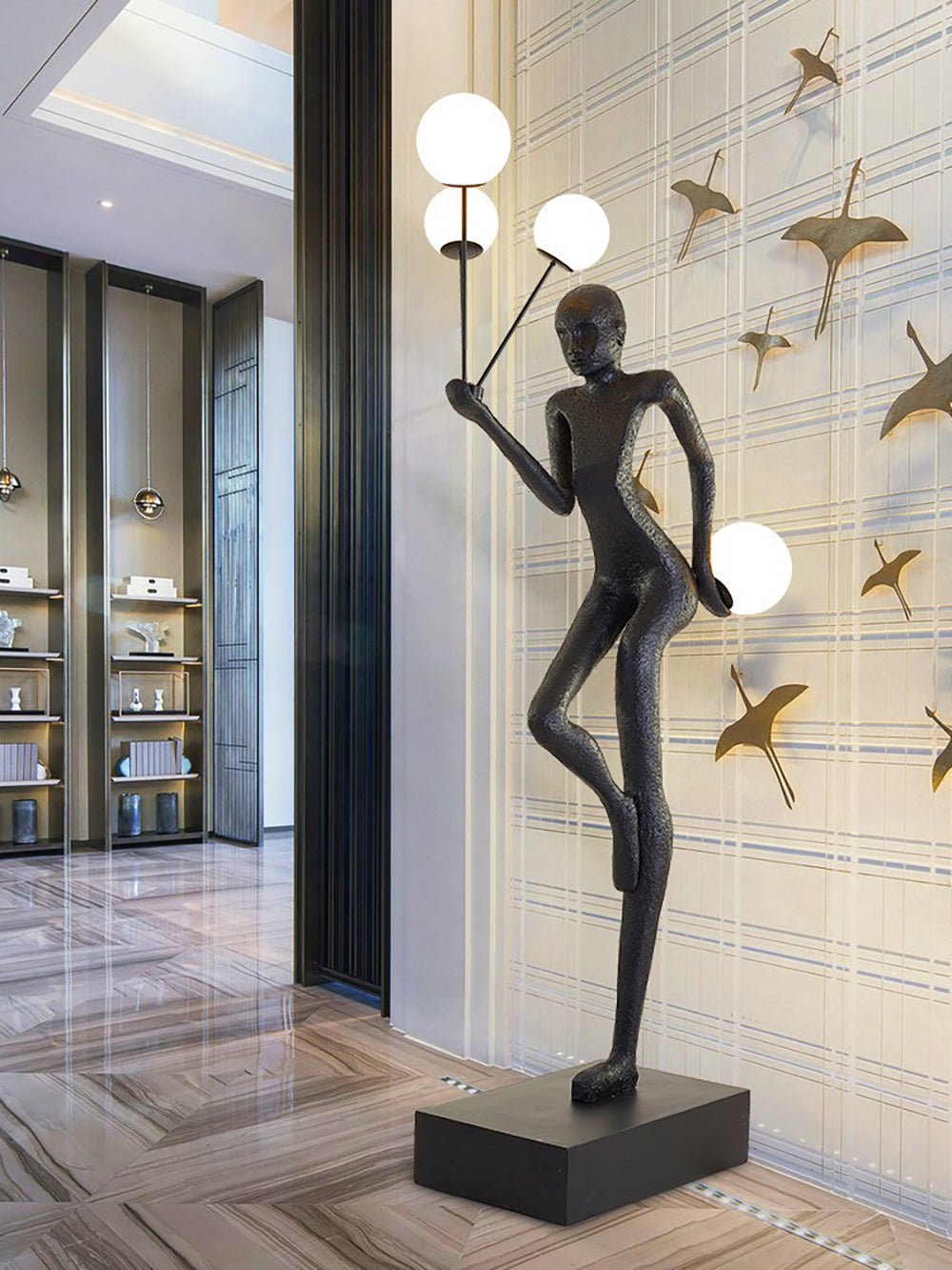 Jovian Juggler Black Metal Sculptural Floor Lamp - Blowlighting